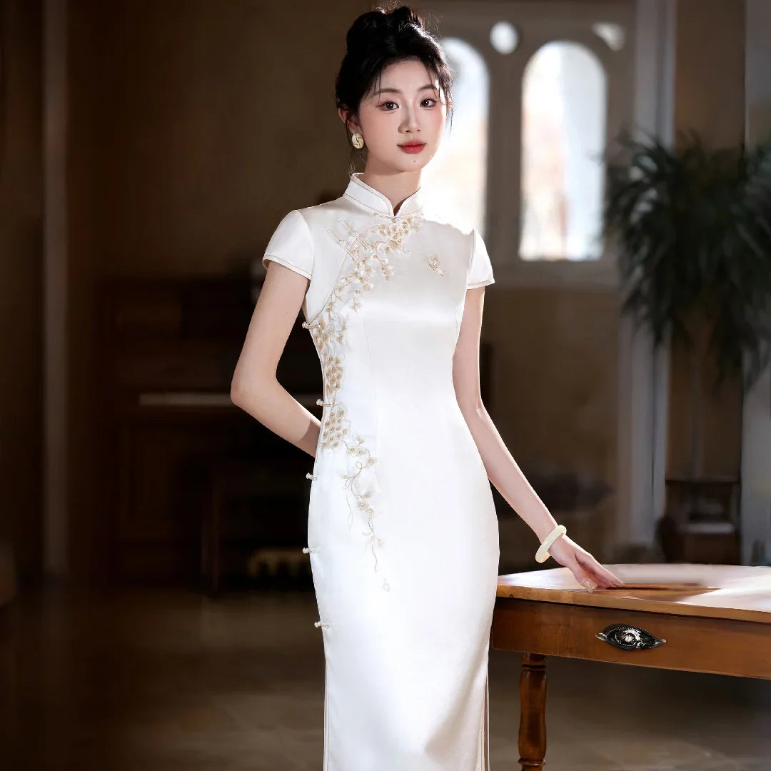 white china dress Modern Lace Chinese Dress, L Unisex Fabric White Qipao Archives - Weqipao