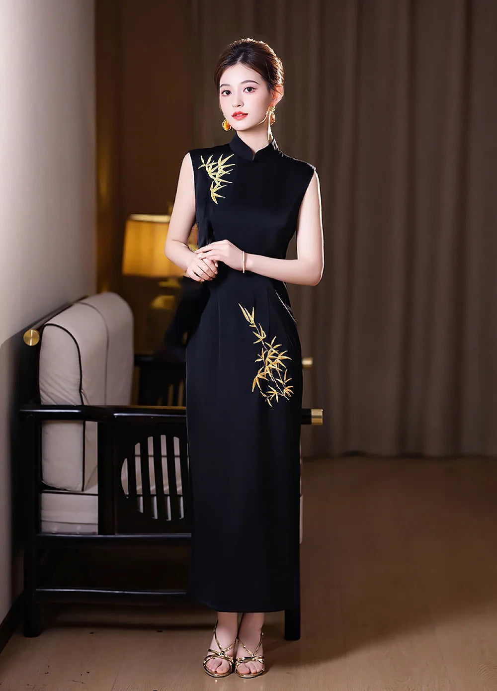 Black and Gold Qipao | Cheongsam Dress Black and Gold Qipao | Cheongsam Dress
