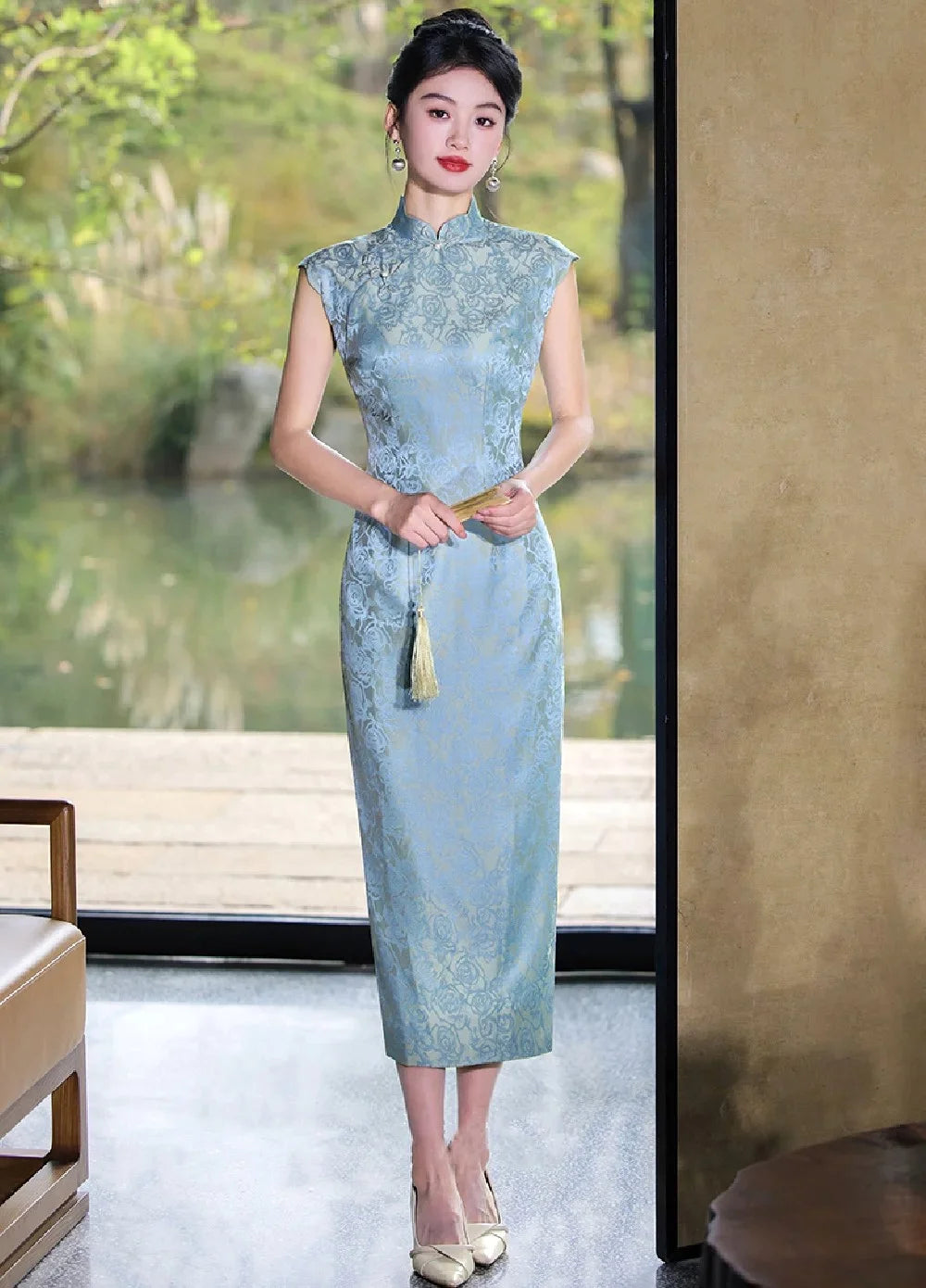 Blue Silk Qipao Dress, Modern Wedding Cheongsam, Orielle