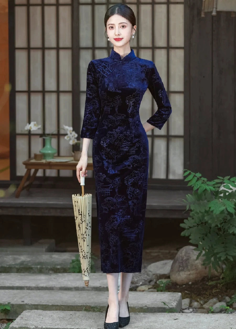 cheongsam dress blue The Sabine Dress – Angele.H Paris main image 1