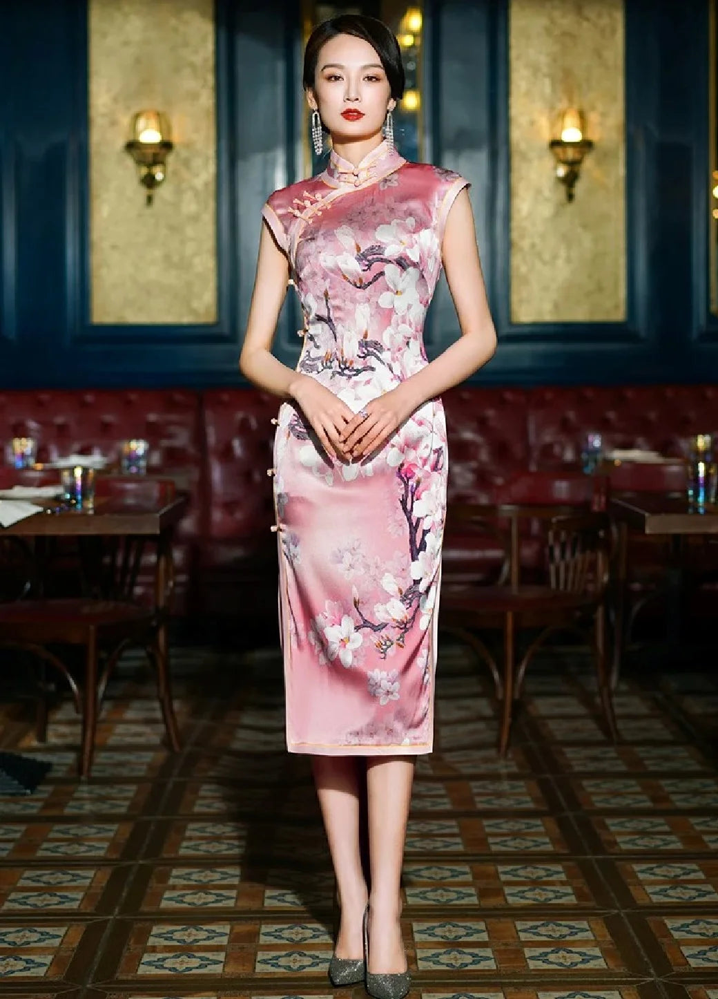 Pink Silk Qipao Cheongsam Dress