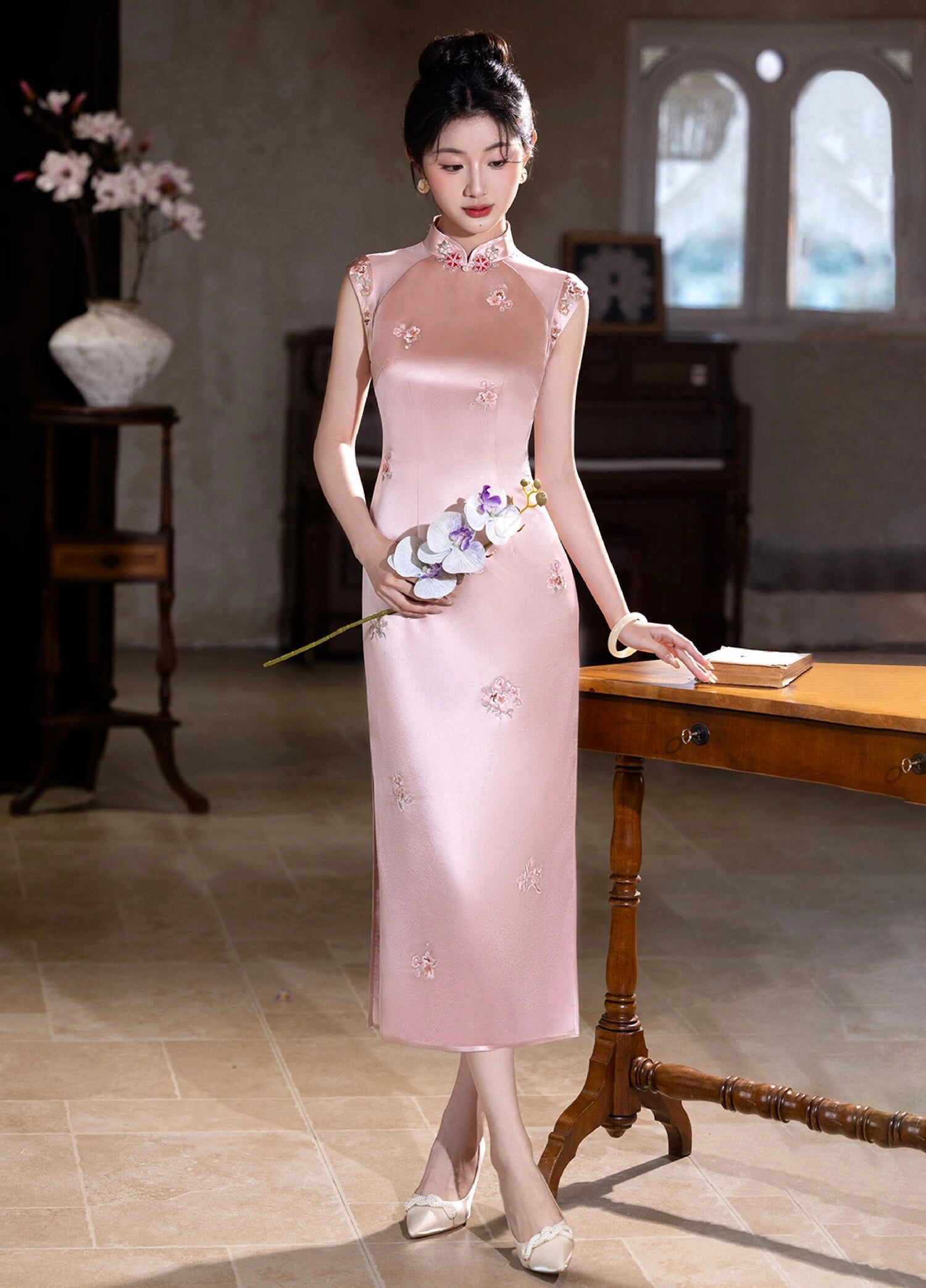Pink Qipao Wedding Gown Summer Women's Short Sleeve Modern Qipao