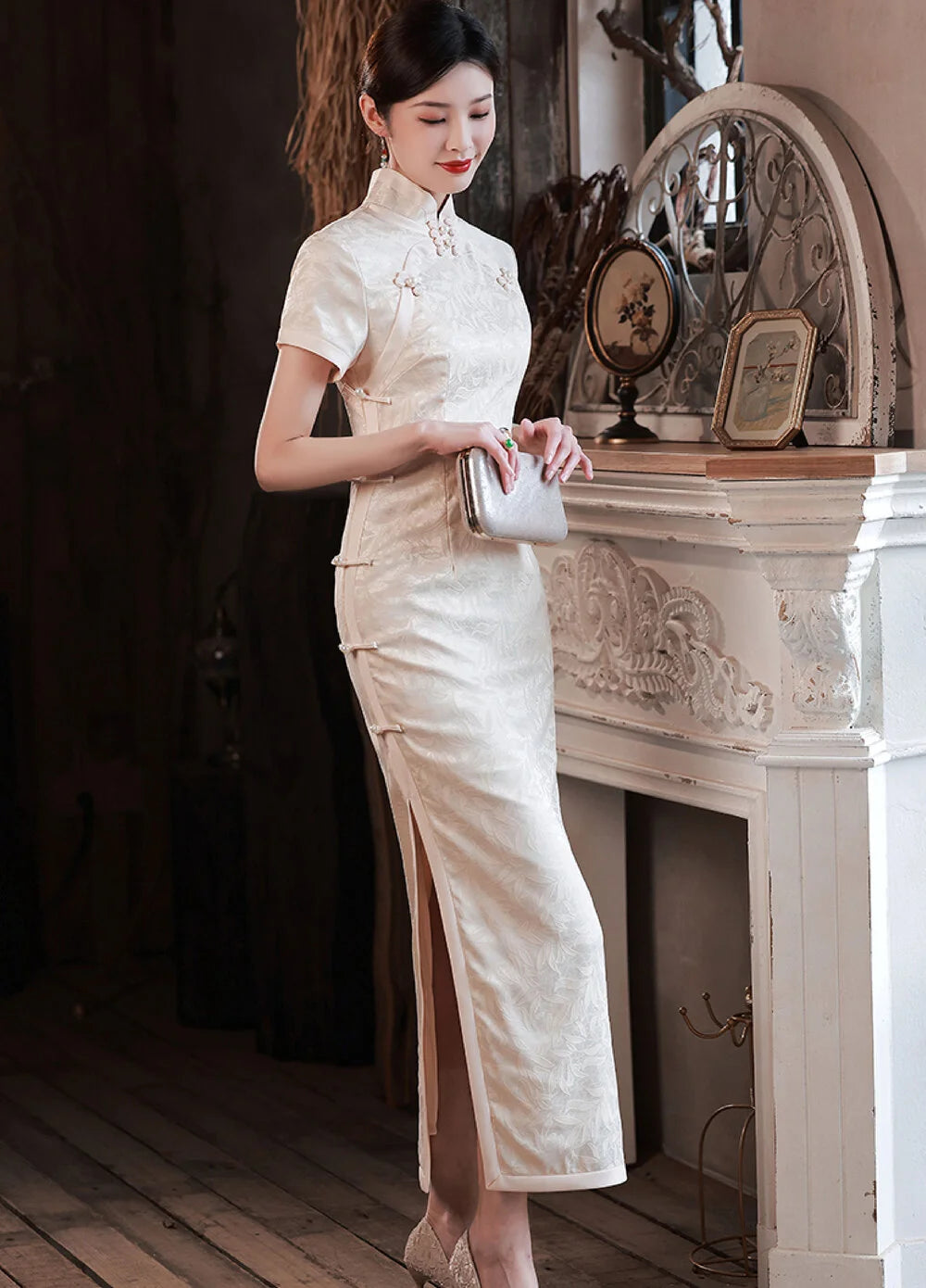 White Jacquard Cheongsam | Qipao Dress White Jacquard Cheongsam | Qipao Dress