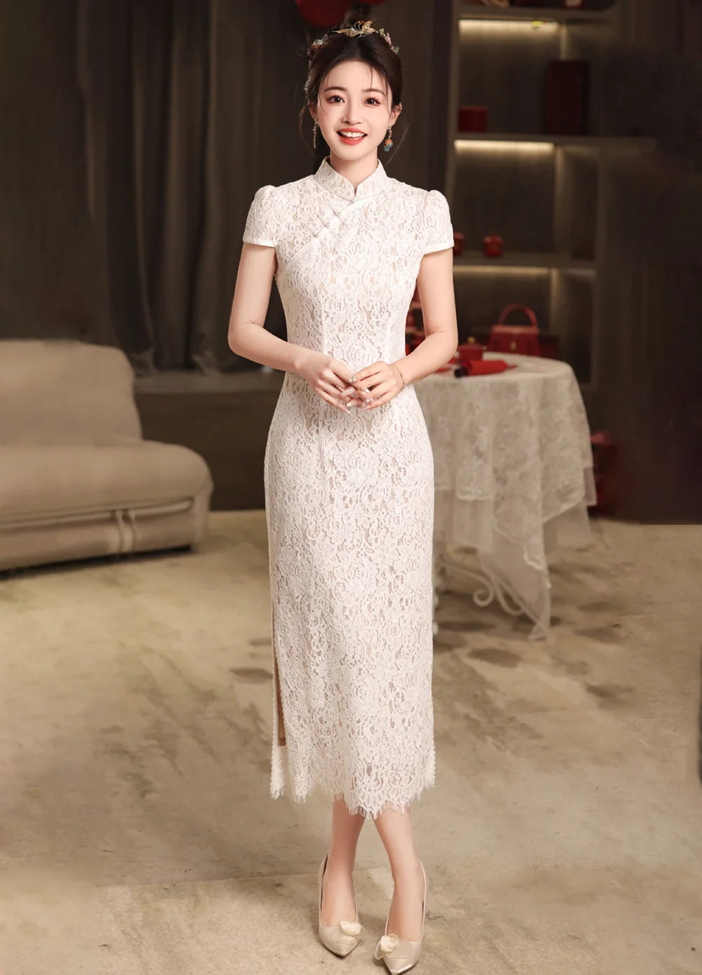 lace dress blue and cream Cream Maddie Dress main image 1