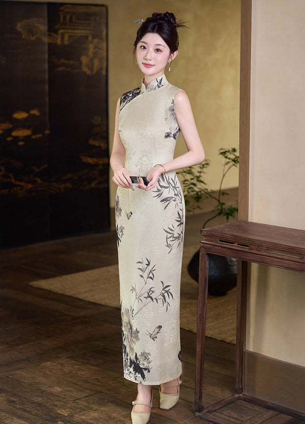 white and gold chinese dress Custom make available, Traditional Chinese dress, embroidered Cheongsa –  QipaoMood main image 1