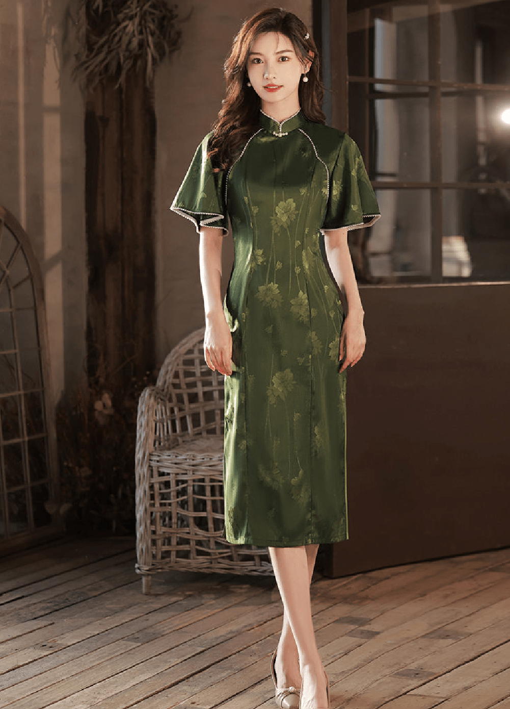 Floral Chiffon Kid Girls Qi Pao Cheongsam Dress
