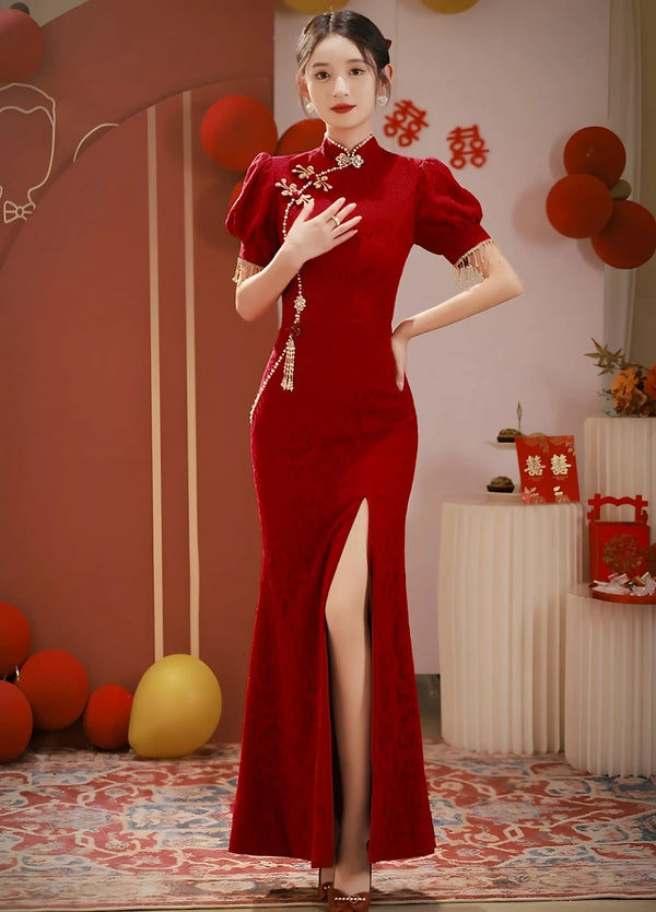 strapless open back dress M-5Xl) Plus Size Satin Surface Red Oriental Qipao Dress – Pluspreorder