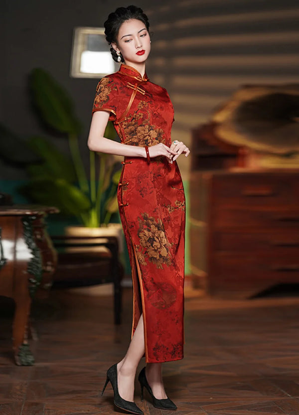 fitted lace wedding dress Red Bridal Cheongsam | Red Qipao Bridal Gown with Phoenix Lace (# fitted lace wedding dress Red Bridal Cheongsam | Red Qipao Bridal Gown with Phoenix Lace (#